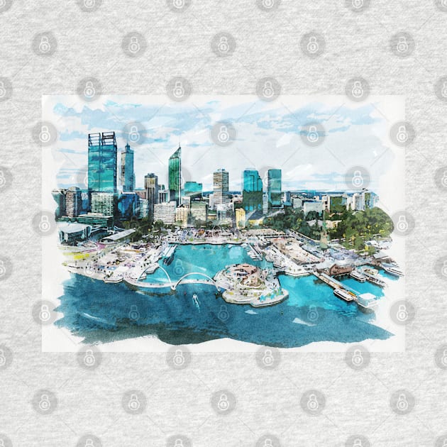 Perth Capital of Western Australia Watercolour Travel Wanderlust Souvenir by Naumovski